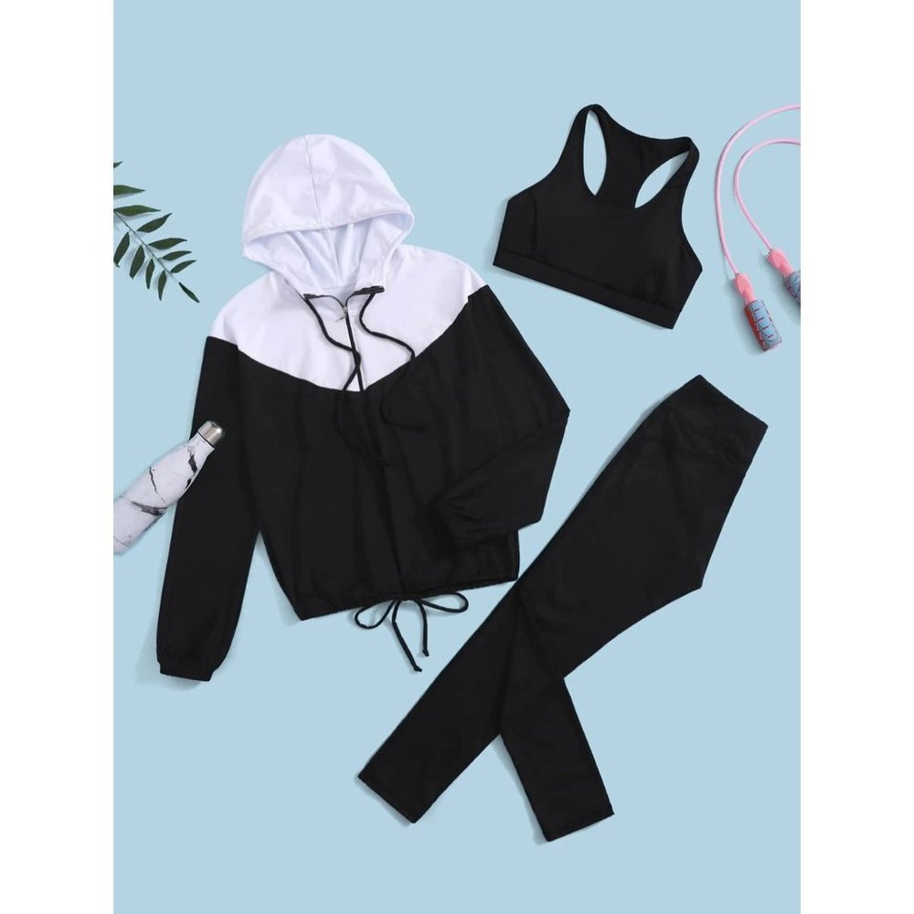 NEW SHEIN Hooded Drawstring Two Tone Sports Set Size L